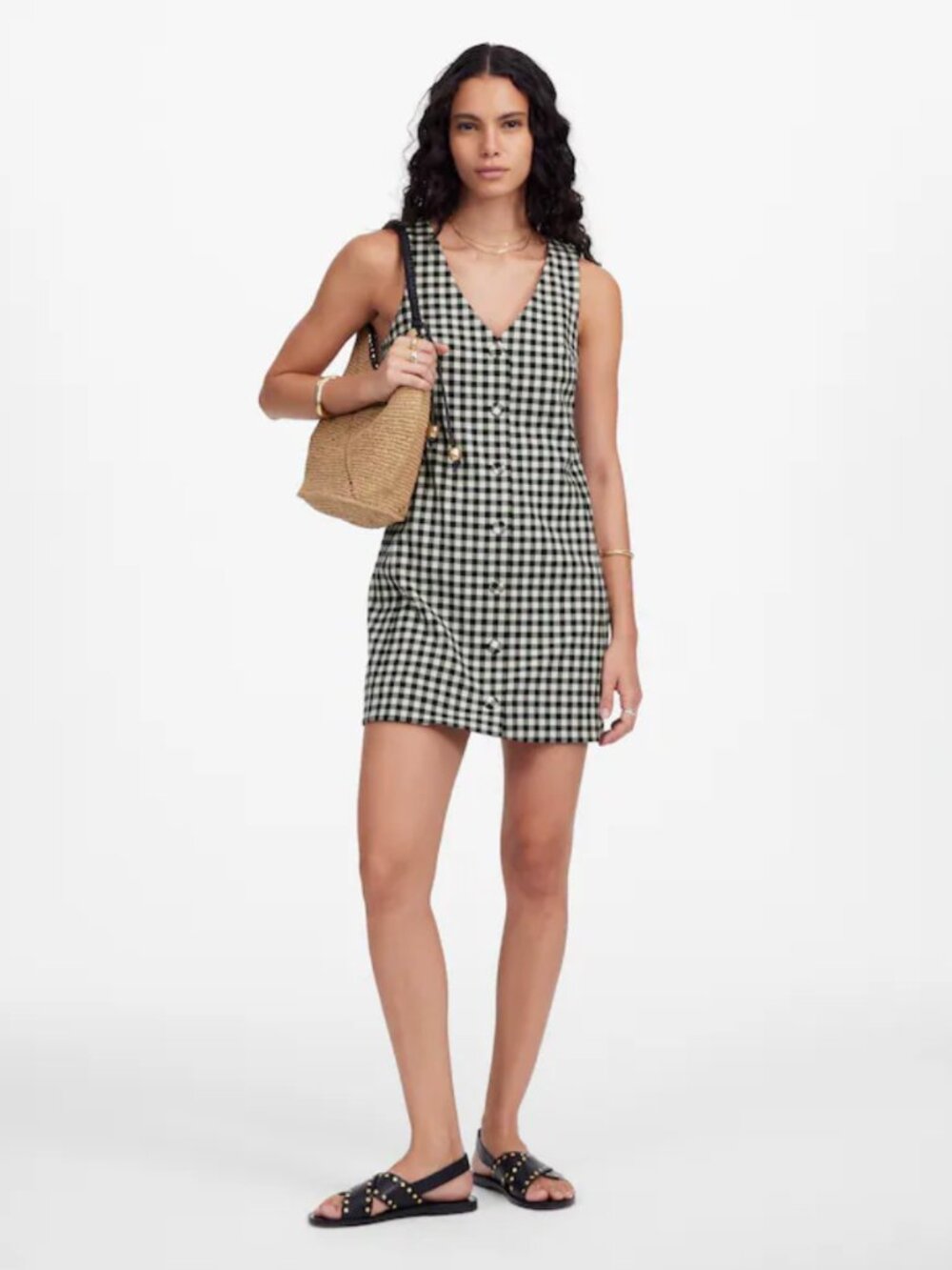 Madewell V-Neck Mini Vest Dress in Gingham